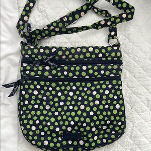 Vera Bradley Green and White Crossbody Bag with Quilted Design